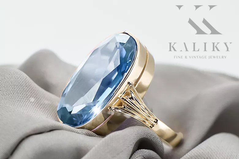 Аквамарин 14K жълто злато Пръстен Винтидж крафт vrc113y